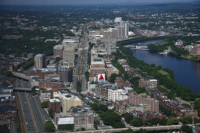 Aerial view of the Charles River in Boston