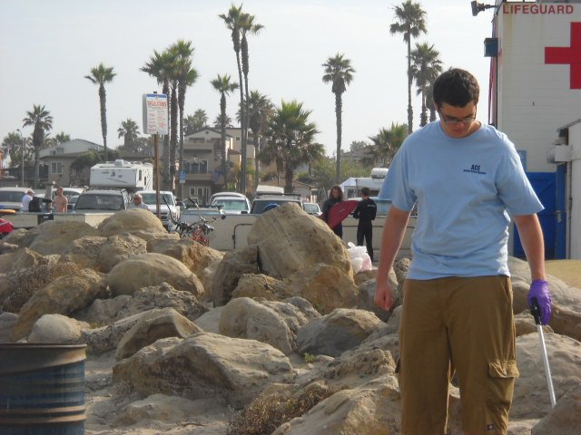 Picking up millions of marshmallows at the Day After clean-up in Ocean Beach.