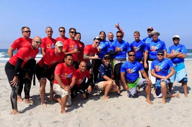 Camp Pendelton surf event.  Red team is the east coast and blue team is the west coast.
