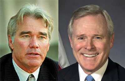 Ex-captain Wade Sanders (left) copped a guilty plea to child pornography charges and was stripped of his Silver Star by Navy secretary Ray Mabus (right)