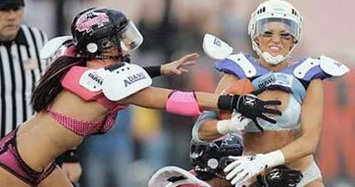 The Lingerie Football League — beautiful women in panties and bras playing tackle football