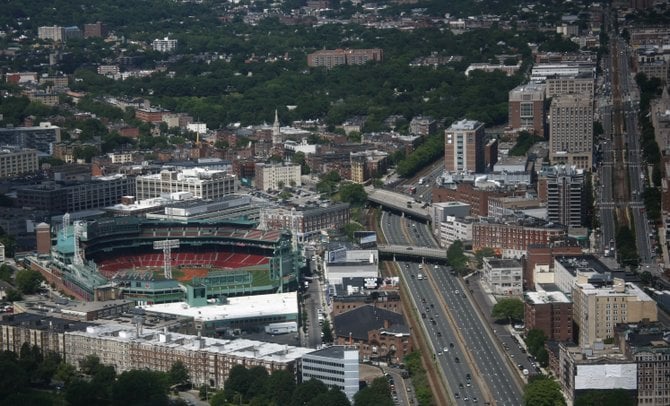 A view of Fenway Park from the top of the Prudential tower.