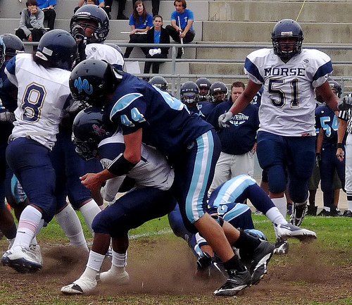 Morse running back Tracy McNair swallowed up by University City linebacker Travis Giffen