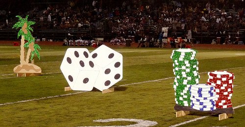 Sin City props adorned the field during Poway’s “Viva Las Vegas” Homecoming halftime show