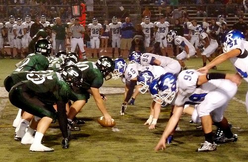 The line of scrimmage between the Poway offense and Ramona defense