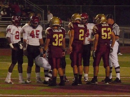 Mission Hills and Vista team captains meet for the coin toss