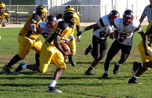 Mission Bay quarterback Nate Long carries the ball outside