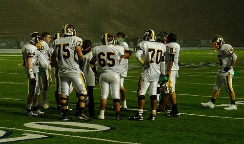 Francis Parker huddles up during a timeout