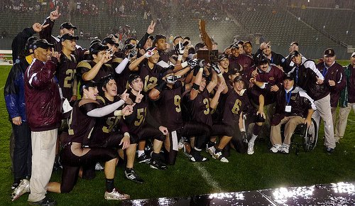 Bishop’s players celebrate its Division IV state title