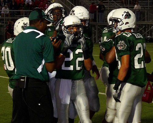 Helix’s defense talks things over during a timeout