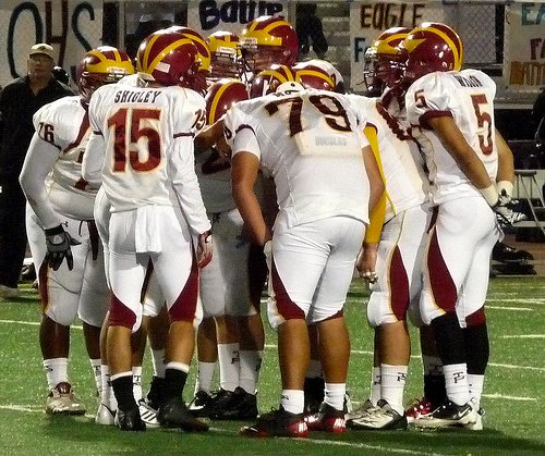 Torrey Pines in the offensive huddle