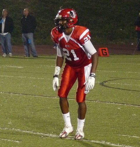 Vista defensive back Stefan McClure gets set for an Oceanside punt