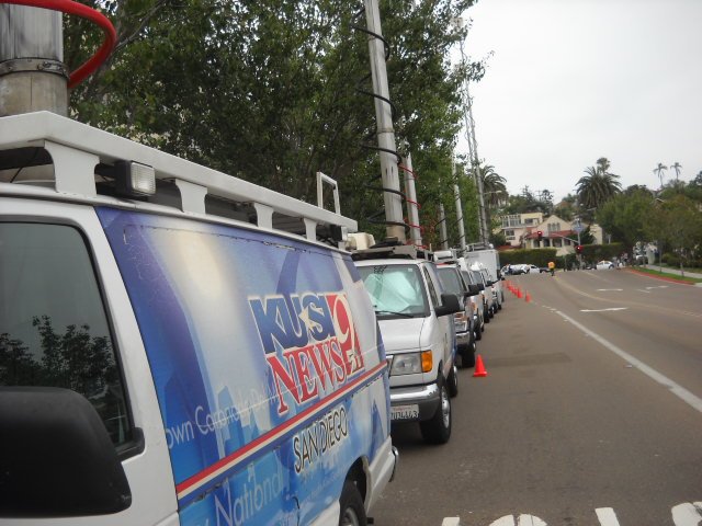 Media saturation along Womble St. by the Rock Church for Jeremy Henwood Memorial service.