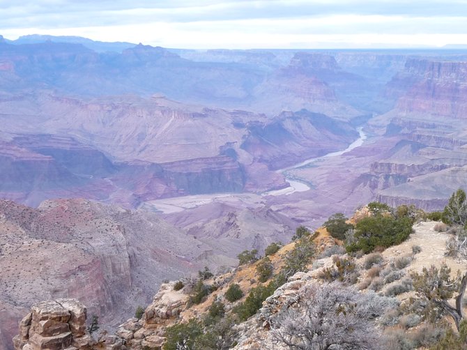 A bird's eye view of the meandering river in Grand Canyon.
