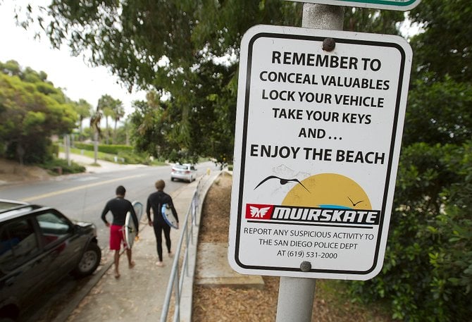 Authorities can do little more than warn beachgoers when it comes to car break-ins in La Jolla Shores.