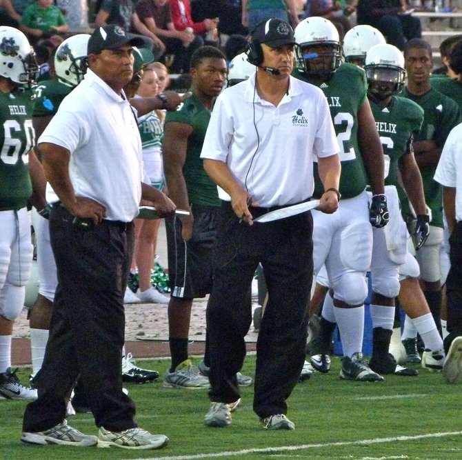 Helix head coach Troy Starr looks on from the sidelines