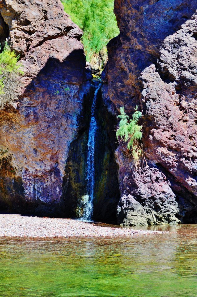This is a hot spring water fall on the Colorado River near Hoover Dam.