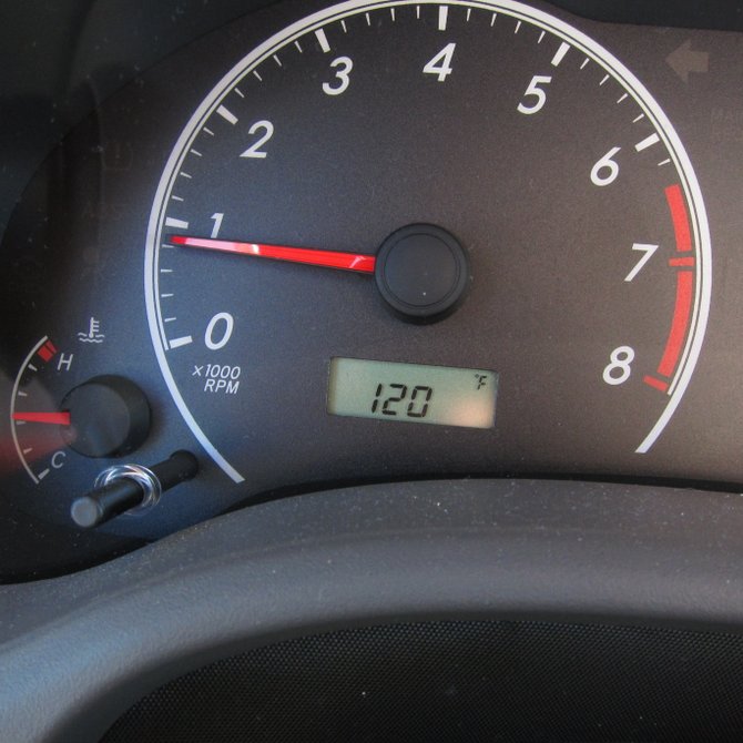 The temperature registered on our car as we drove through Lake Havasu City.