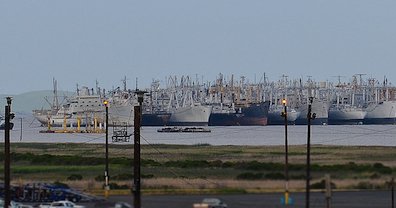 A view of Suisun Bay's "Ghost Fleet" from shore