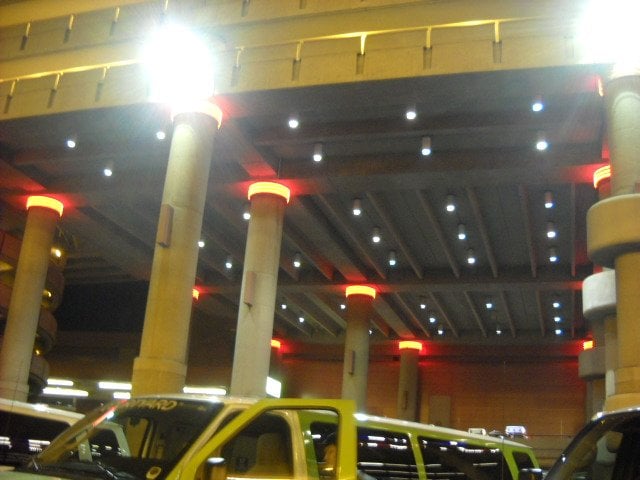 Lights, camera, action at the Shuttle pick-up area of Las Vegas's McCarran airport.