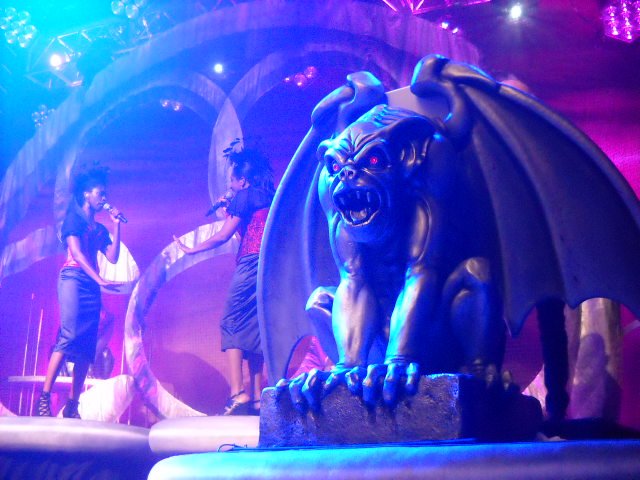 Gargoyle-festooned stage at House of Blues for Erasure concert.