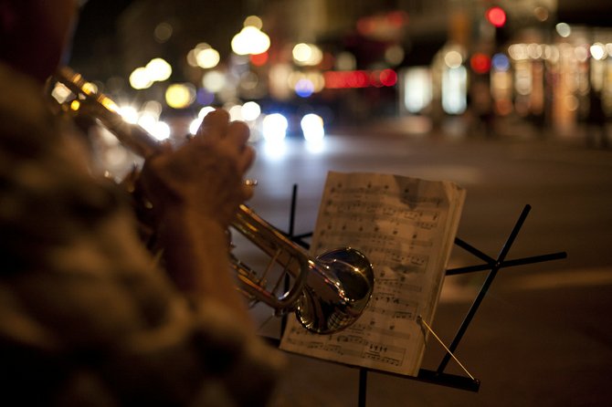 Night tunes on a street corner downtown.