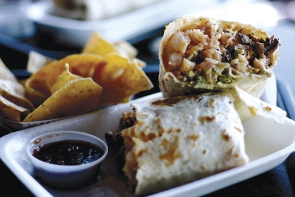 The Surfin’ California Burrito from Lucha Libre Taco Shop in Mission Hills