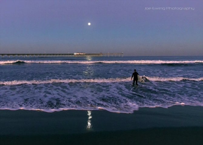 "Dawn Patrol" with a beautiful moon set.