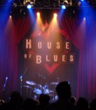 House of Blues lit with blue, downtown.