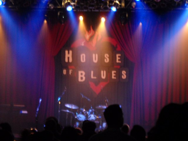 House of Blues lit with blue, downtown.