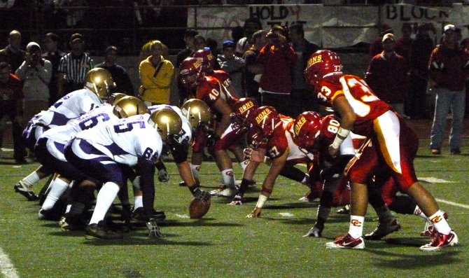The Holy Bowl line of scrimmage between St. Augustine and Cathedral Catholic