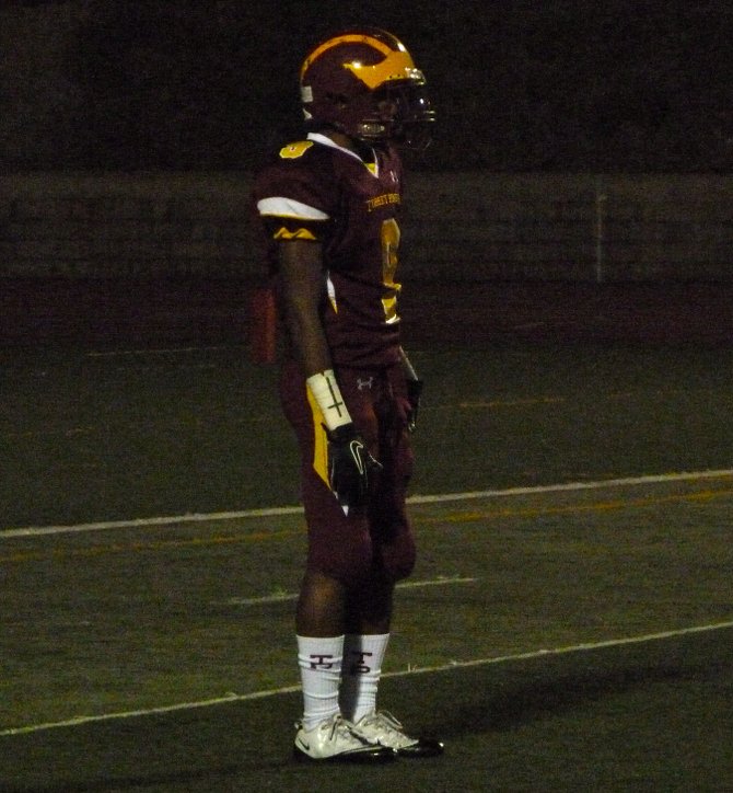 Torrey Pines receiver Brandon Williams awaits the opening kickoff against Morse