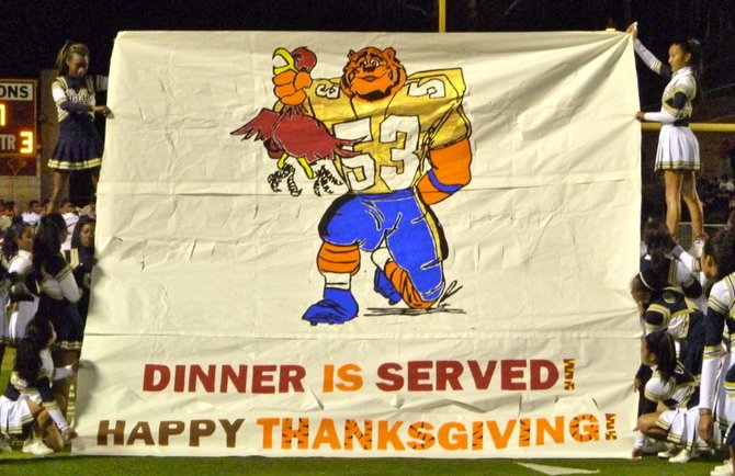 Morse celebrates Thanksgiving while poking fun at first round opponent Torrey Pines with its halftime banner