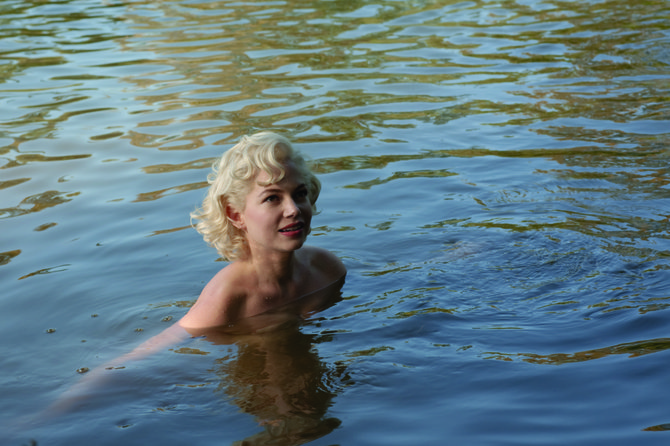 In My Week with Marilyn, Monroe one-ups the controlling males by skinny-dipping with their “gofer.”