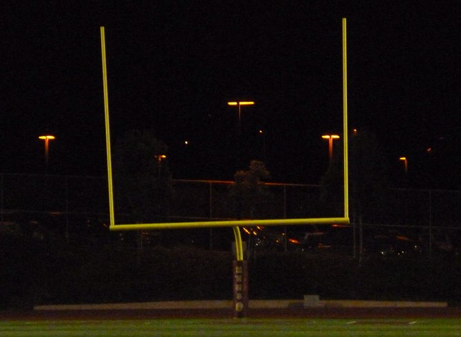 The goalposts in the east end zone at Mission Hills High bend the rules and the definition of uprights
