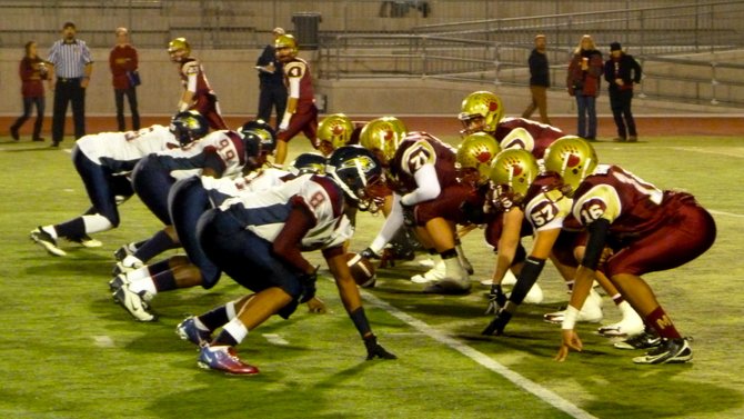 The Division II Quarterfinal line of scrimmage between Mission Hills and Steele Canyon