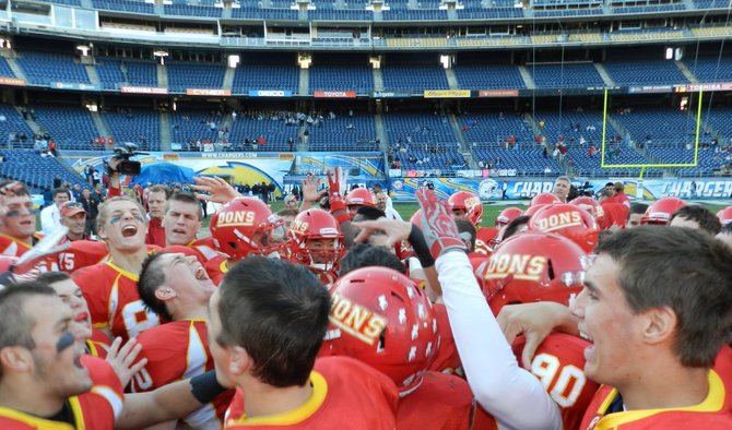 Cathedral Catholic players celebrate the Division III championship