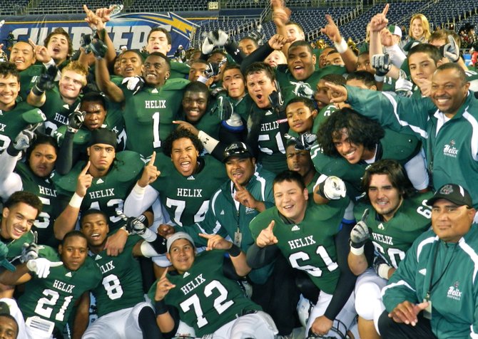 Helix players celebrate the Division II championship