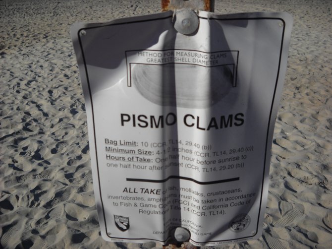 Very important rules for taking pismo clams posted at foot of Elm Street in IB.