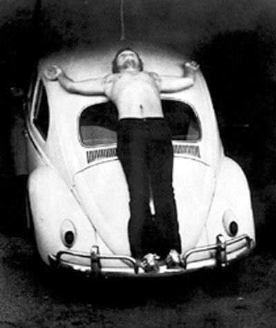 Chris Burden’s Trans-fixed, a 1974 performance-art piece featuring him being nailed to a Volkswagen in Venice, CA