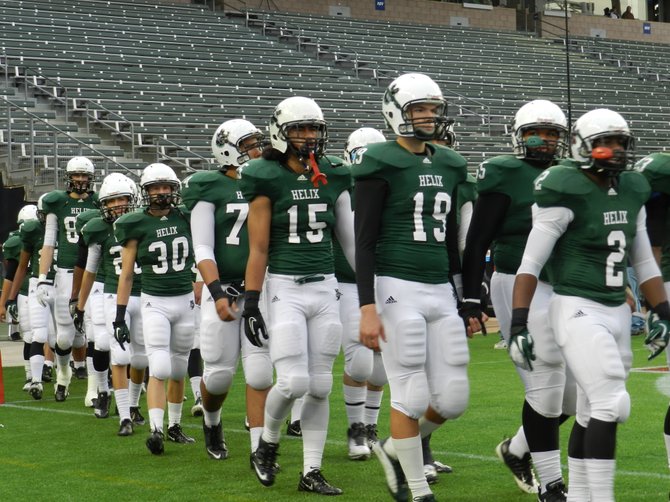 Helix players take the field prior to the Division II State Bowl