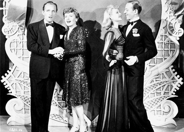 Bing Crosby, Virginia Dale, Marjorie Reynolds, and Fred Astaire in Mark Sandrich’s Holiday Inn,  the first of three movies to include Bing Crosby chirping “White Christmas.” 