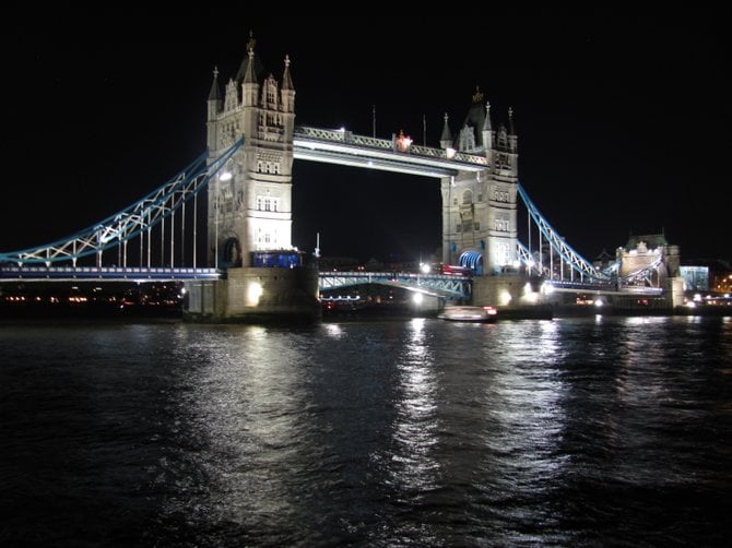 London's Tower Bridge at night.  My youngest daughter and I went for a visit a few months ago.  The walk along the Thames river is a great way to see a bit of London, day or night.