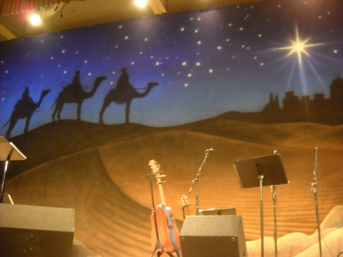 Christmas stage decoration at Maranatha Chapel.