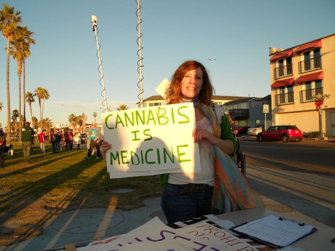 ASA protester Terrie Best at Ocean Beach medical marijuana rally & march.