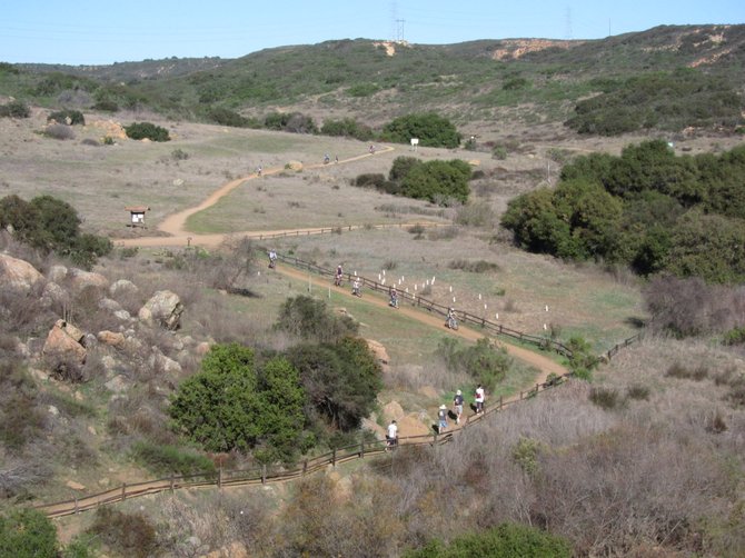 Visitors along the Penasquitos canyon trail toward the waterfall on January 1, 2012