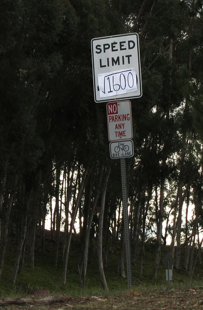 Most likely the work of a prankster from Scripps Ranch High School.  A speed limit sign in Scripps Ranch