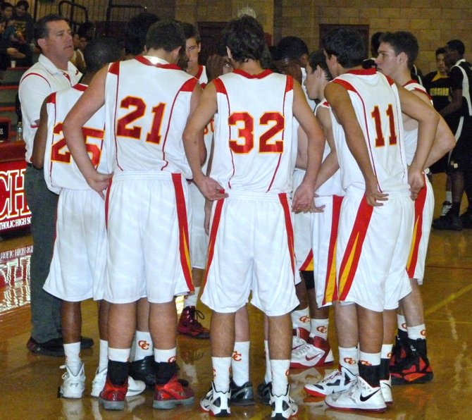 Cathedral Catholic huddles up during a timeout