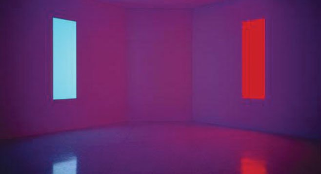 James Turrell’s Stuck Red and Stuck Blue (1970), construction material and fluorescent lights