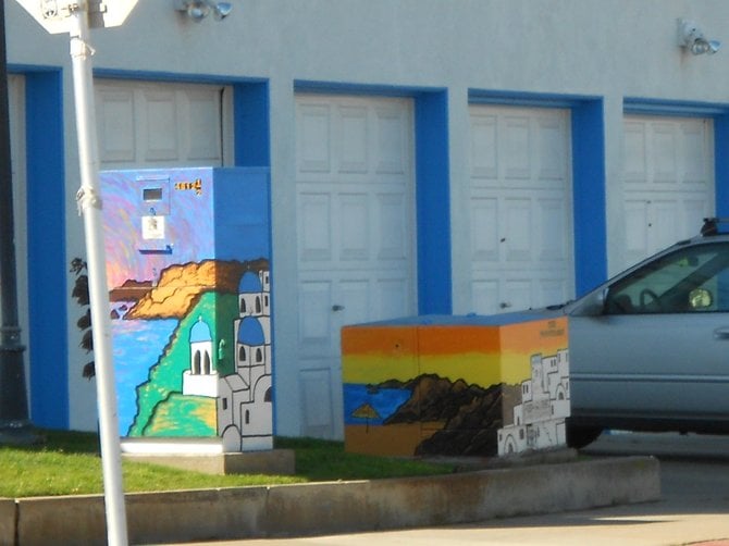 Pretty painted utility boxes near Inn at Sunset Cliffs.